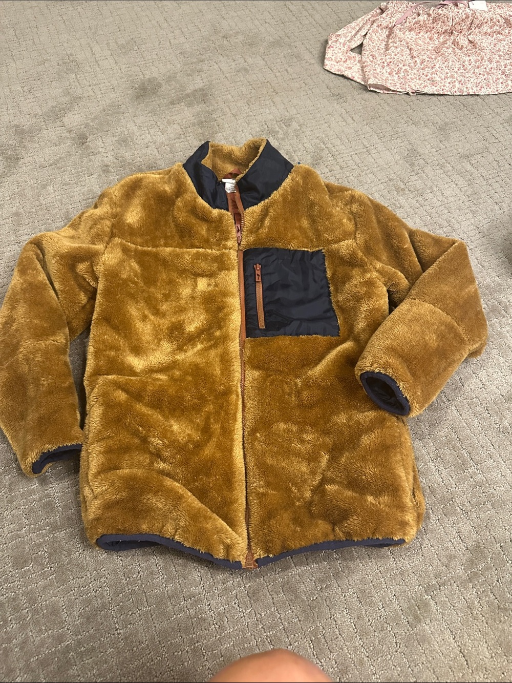 Tommy Bahama Mustard Plush Sherpa Jacket with Navy Chest Pocket Boys xl 14